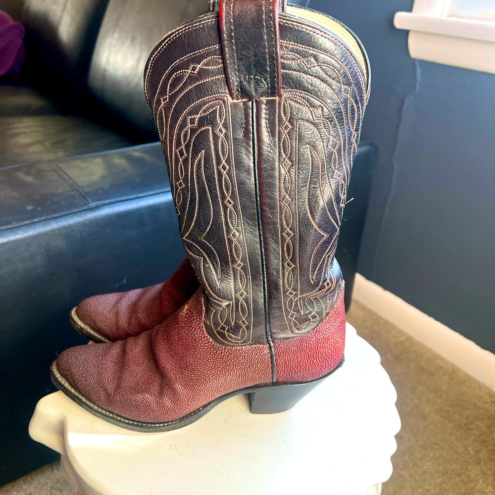 Vintage Stingray & Leather Cowboy Boots Olathe Boot Co / Maroon Burgundy…